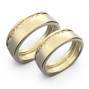 Парные широкие обручальные кольца из желтого золота