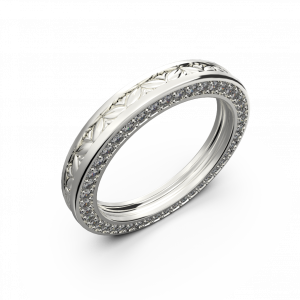 Белое широкое золотое обручальное кольцо с бриллиантами