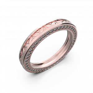 Розовое широкое золотое обручальное кольцо с бриллиантами