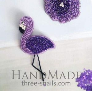 Beaded brooch "Violet flamingo"