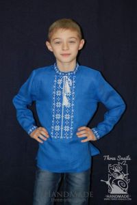 Синяя льняная рубашка для мальчика "Неоновое небо"