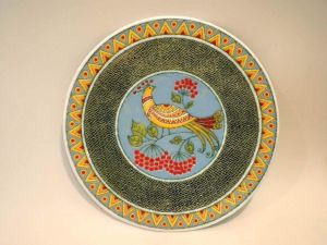 Керамическая тарелка "Соловей и калина"