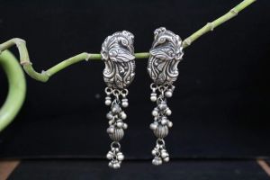 Silver peacock earrings